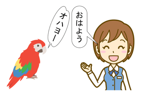 オウムが人の言う事をまねているイラスト