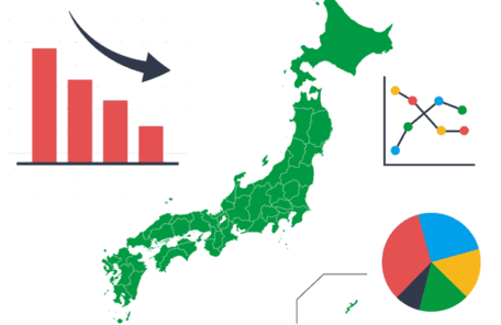 日本地図と統計グラフのイラスト