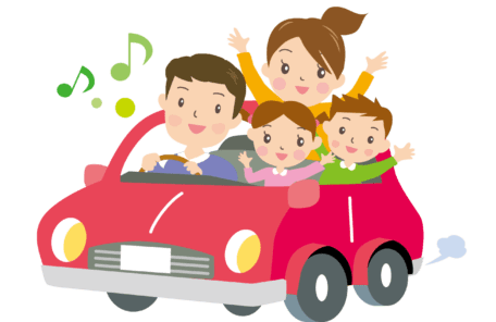 ドライブを楽しむ家族のイラスト