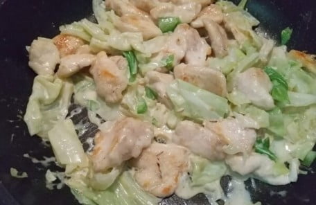 Add cabbage and seasoning and boil down