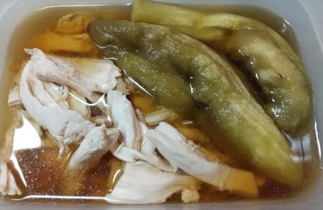 Pickle chicken breast and eggplant in dashi soup