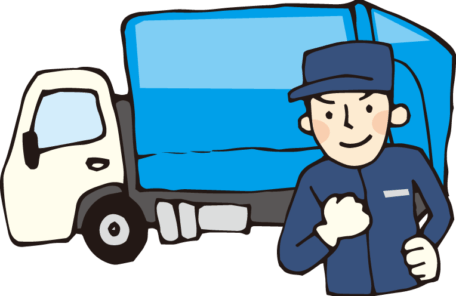 ゴミ収集車と作業員のイラスト