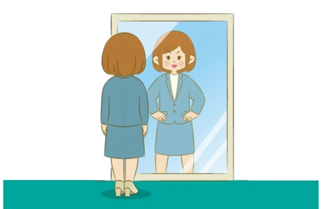 鏡の中に理想の自分を映す人のイラスト