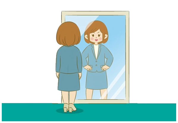 鏡の中に理想の自分を映す人のイラスト