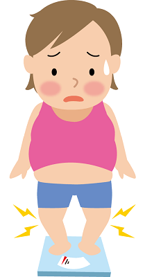 体重計に乗る肥満の人のイラスト
