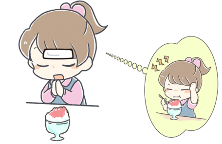 おでこを冷やしてかき氷を食べる人のイラスト