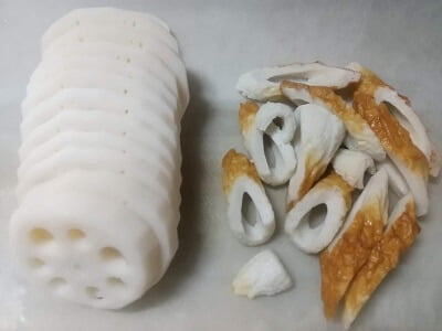 れんこんとちくわを切った写真