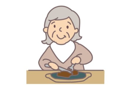 ステーキを食べるお婆さんのイラスト