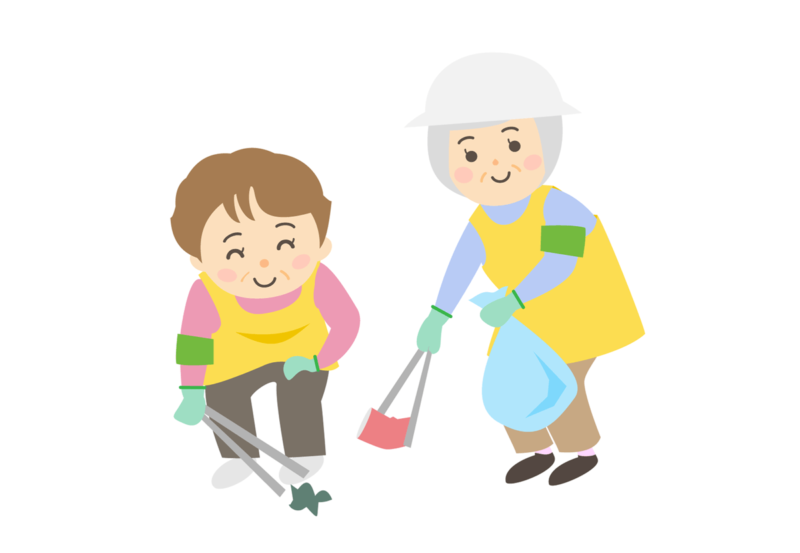 ボランティア活動をするお年寄りのイラスト