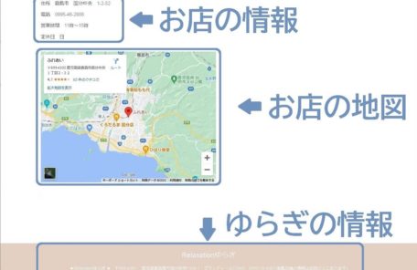 お店の情報は地図の上です、と説明のイラスト