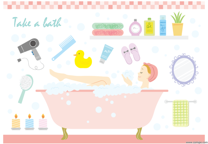 お風呂の時間を楽しむイラスト